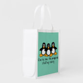 One by One The Penguins Funny Saying Design Reusable Grocery Bag (Front Side)