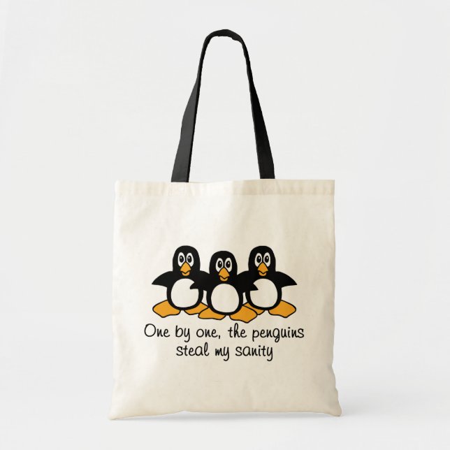 One by One The Penguins Funny Saying Design Tote Bag (Front)