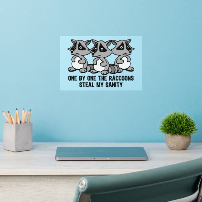One By One The Raccoons Funny Design Wall Decal (Home Office 2)