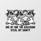 One By One The Raccoons Funny Design Wall Decal (Front)
