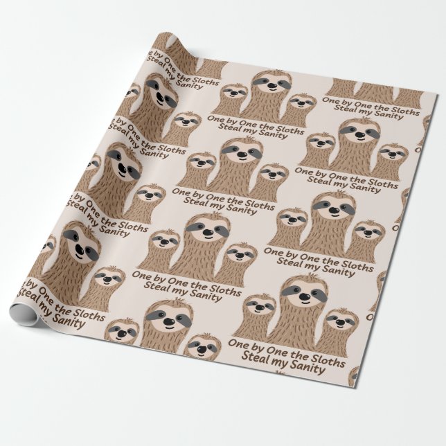 One by One the Sloths Steal my Sanity Cute Wrapping Paper (Unrolled)