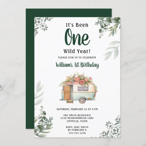 One Camper 1st Birthday Camping Invitation