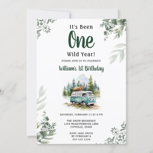 One Camper 1st Birthday Camping Invitation