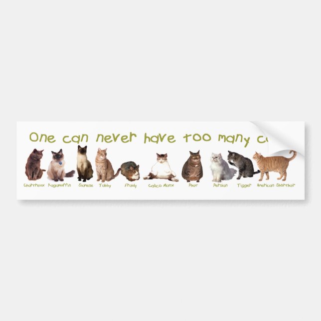 One can NEVER have too many cats. Bumper Sticker (Front)