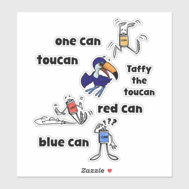 One Can Toucan Red Can Blue Can Stickers (Sheet)