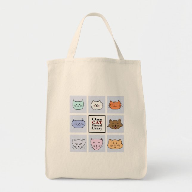 One cat short of crazy tote bag (Front)
