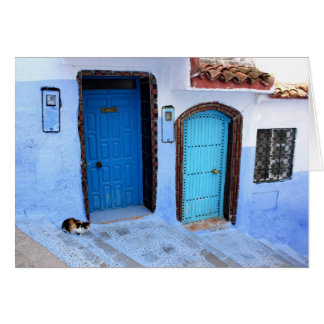 One Cat - Two Blue Moroccan Doors Cards