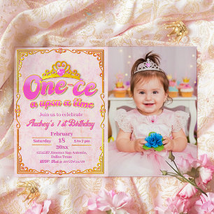 One-ce Upon a Time - Girl 1st Birthday with Photo Invitation