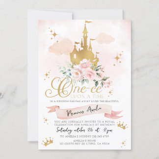 One-ce Upon A Time Princess Castle First Birthday Invitation