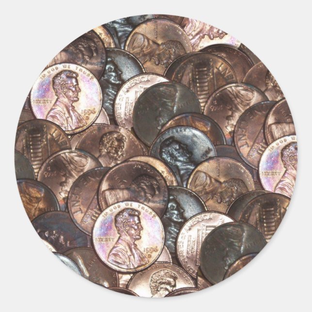 One Cent Penny Spread Background Classic Round Sticker (Front)