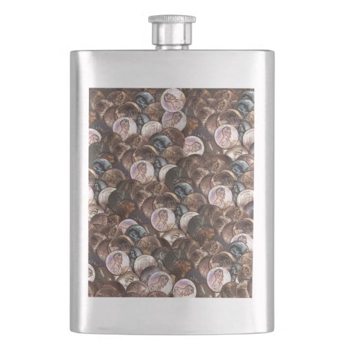 One Cent Penny Spread Background Hip Flask