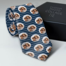One Circle Photo with Blue Stripes Neck Tie