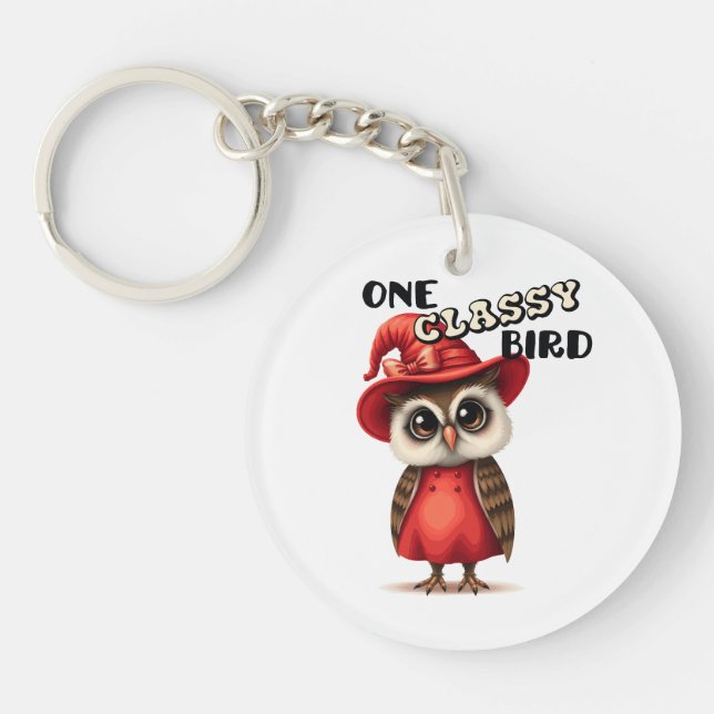 One classy bird, owl lover gift keychain (Front)
