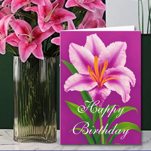One Colorful Pink Spring Tiger Lily Birthday Card