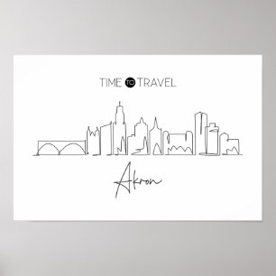 One Continuous Line Drawing Of Akron Skyline  Poster