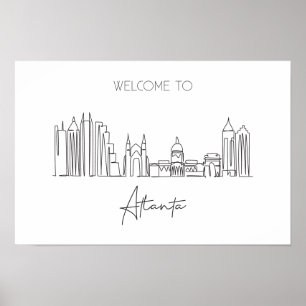 One Continuous Line Drawing Of Atlanta Skyline  Poster