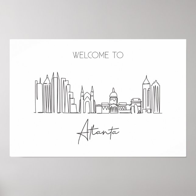 One Continuous Line Drawing Of Atlanta Skyline  Poster (Front)