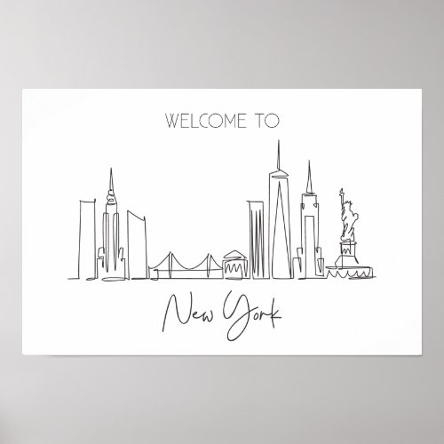 One Continuous Line Drawing Of New York USA  Poster