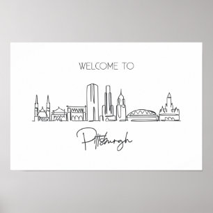 One Continuous Line Drawing Of Pittsburgh Skyline Poster
