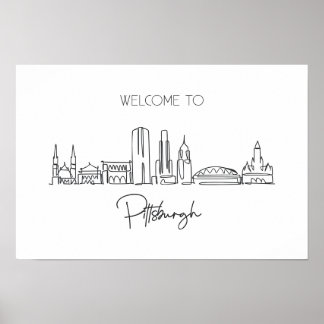 One Continuous Line Drawing Of Pittsburgh Skyline Poster
