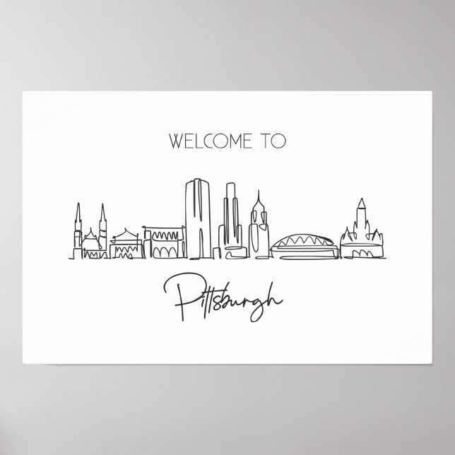 One Continuous Line Drawing Of Pittsburgh Skyline  Poster (Front)
