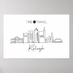 One Continuous Line Drawing Of Raleigh Skyline Poster
