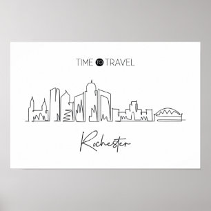 One Continuous Line Drawing Of Rochester Skyline Poster