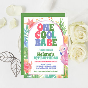 One Cool Babe Tropical Summer 1st Birthday Party Invitation