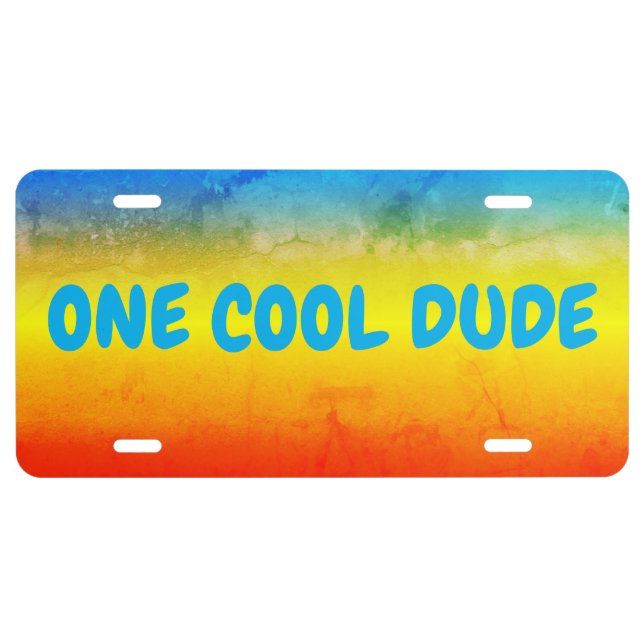 One Cool Blue Yellow Orange Tropical Gradient License Plate (Front)