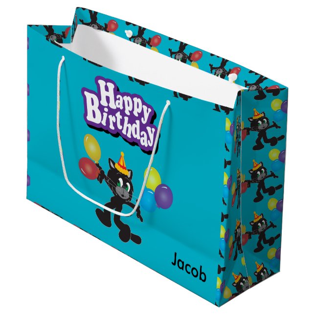 One Cool Cat Birthday Balloons Large Gift Bag (Front Angled)