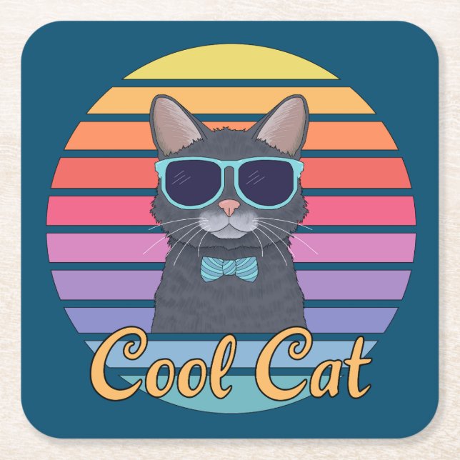 One Cool Cat Square Paper Coaster (Front)