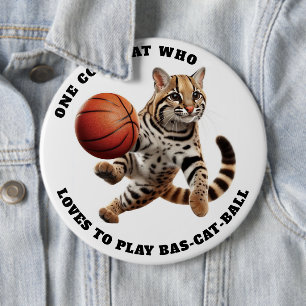 One Cool Cat Who Loves to Play Bas-cat-ball Button
