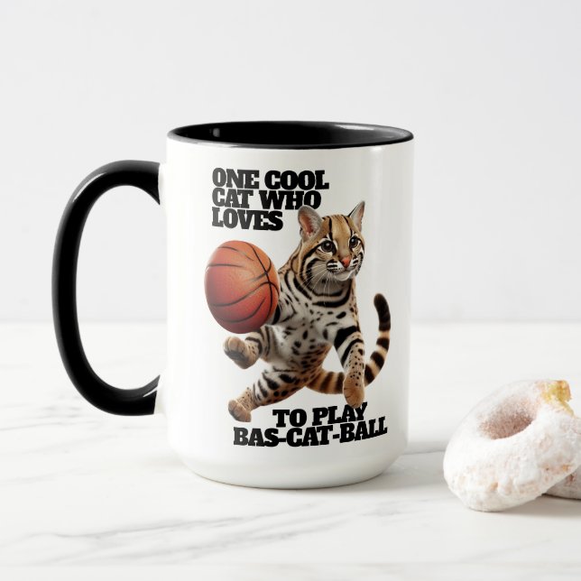 One Cool Cat Who Loves to Play Bas-cat-ball Mug (With Donut)