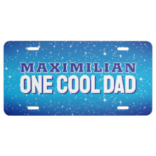 ONE COOL DAD on Blue Starry Background License Plate