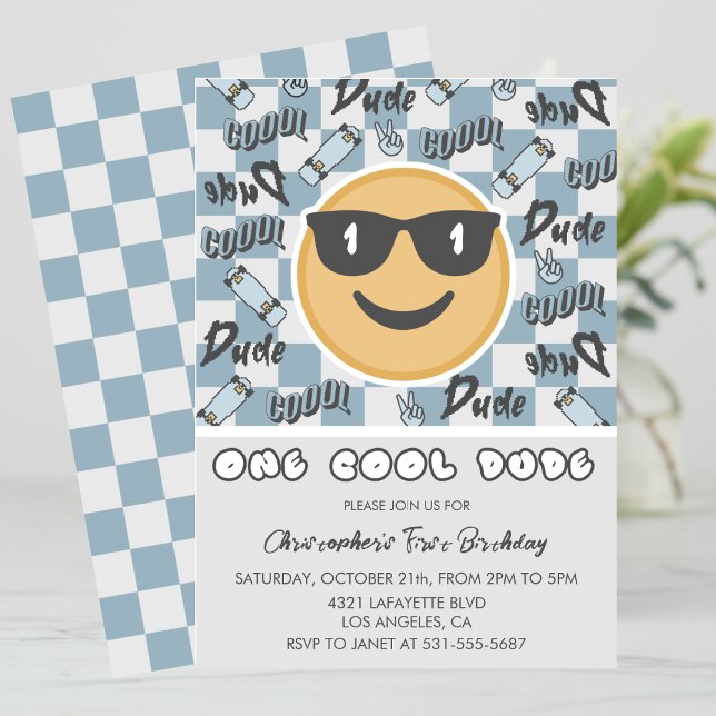 One Cool Dude Birthday Invitation Sunglasses Blue (Creator Uploaded)