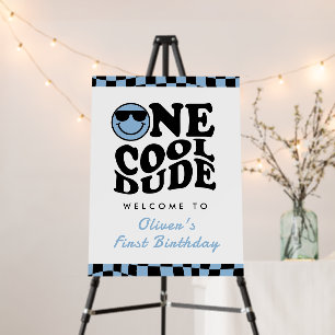 One Cool Dude Blue Boy 1st Birthday Welcome Sign