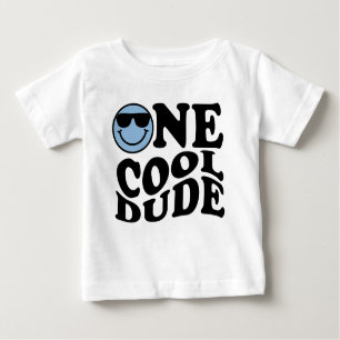 One Cool Dude Blue Happy Smile Boy 1st Birthday Baby T-Shirt