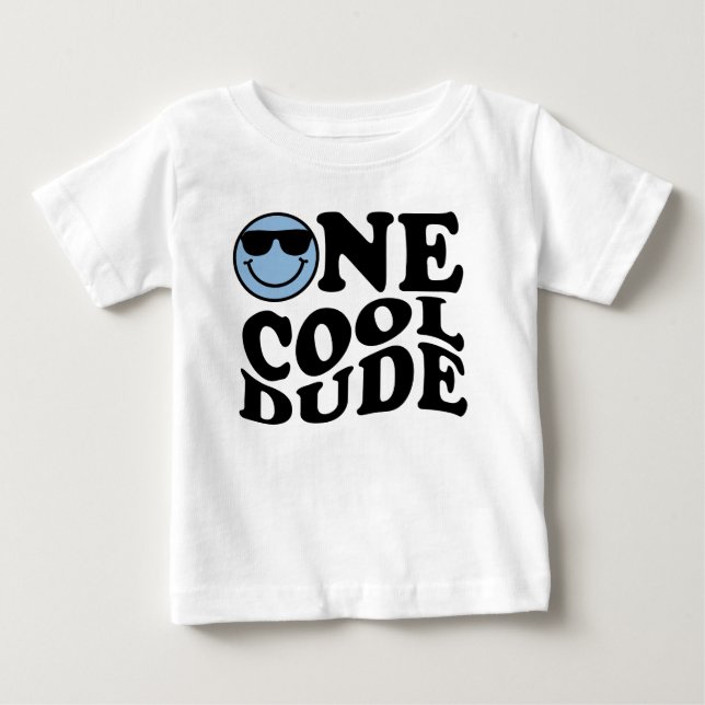 One Cool Dude Blue Happy Smile Boy 1st Birthday  Baby T-Shirt (Front)