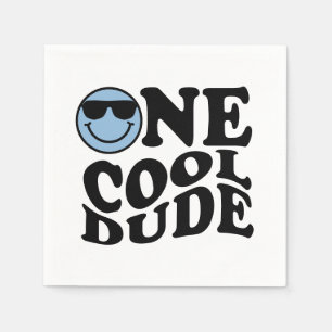 One Cool Dude   Blue Retro Preppy Smile Birthday Napkins