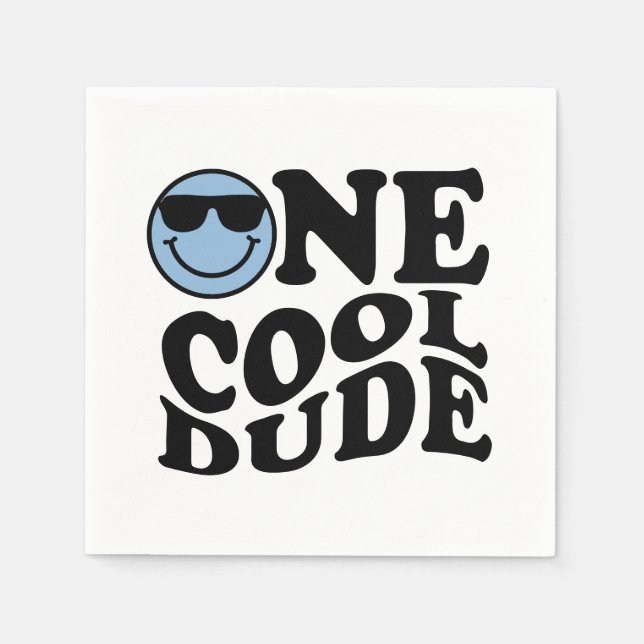 One Cool Dude | Blue Retro Preppy Smile Birthday Napkins (Front)