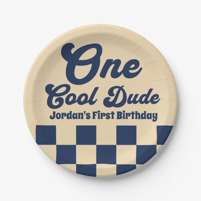 One Cool Dude Boy 1st Birthday Party Paper Plates (Front)