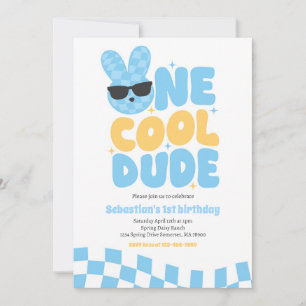 One Cool Dude Boy Spring Bunny 1st Birthday Party Invitation
