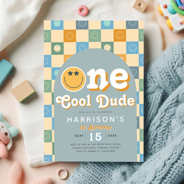 One Cool Dude Boys Blue 1st Birthday Invitation (Creator Uploaded)
