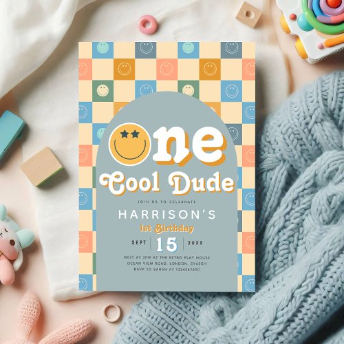 One Cool Dude Boys Retro 1st Birthday Invitation