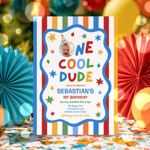 One Cool Dude Colorful Boy 1st Birthday Party Invitation
