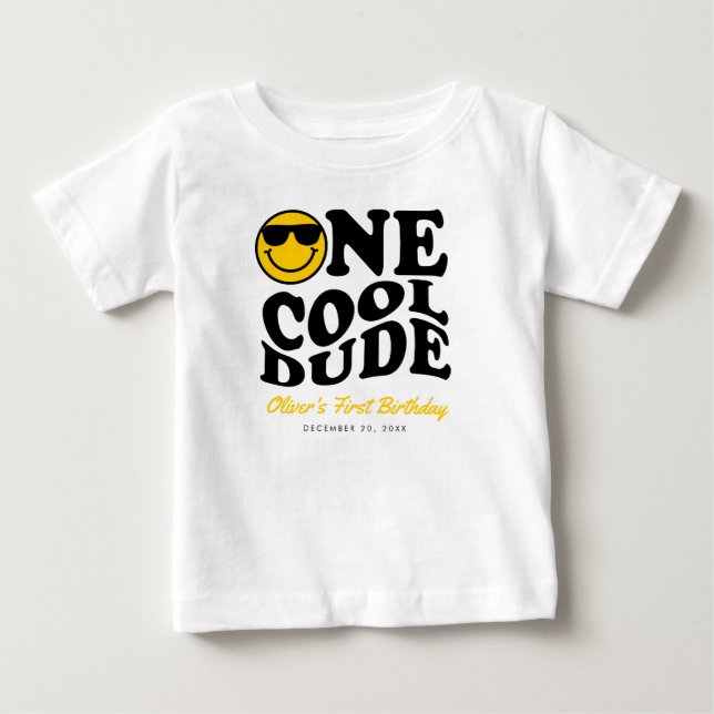 One Cool Dude Preppy Smile Face Boy 1st Birthday Baby T-Shirt (Front)