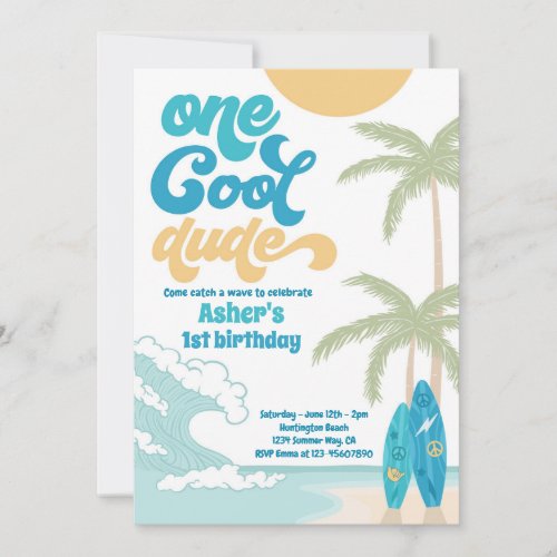 One Cool Dude Retro Surf 1st Birthday Party Invitation