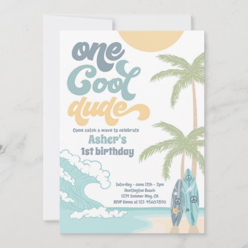 One Cool Dude Retro Surf 1st Birthday Party Invitation