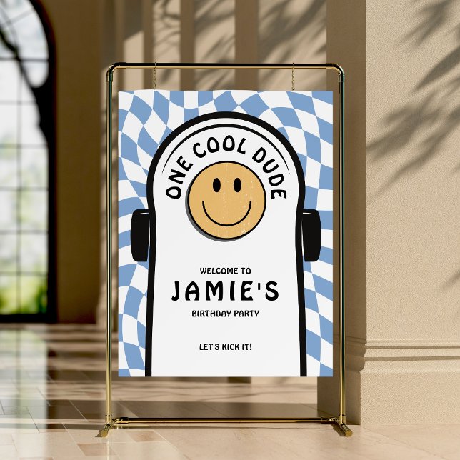 One Cool Dude Skateboard 1st Birthday Welcome Sign (One cool dude 1st birthday welcome sign)