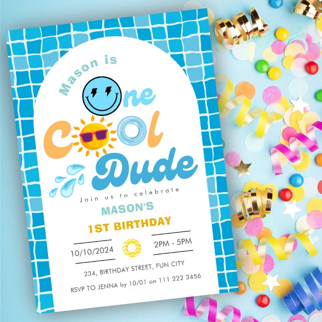 One Cool Dude Summer Pool Party 1st Birthday Invitation (One Cool Dude Summer Pool Party 1st Birthday Invitation)